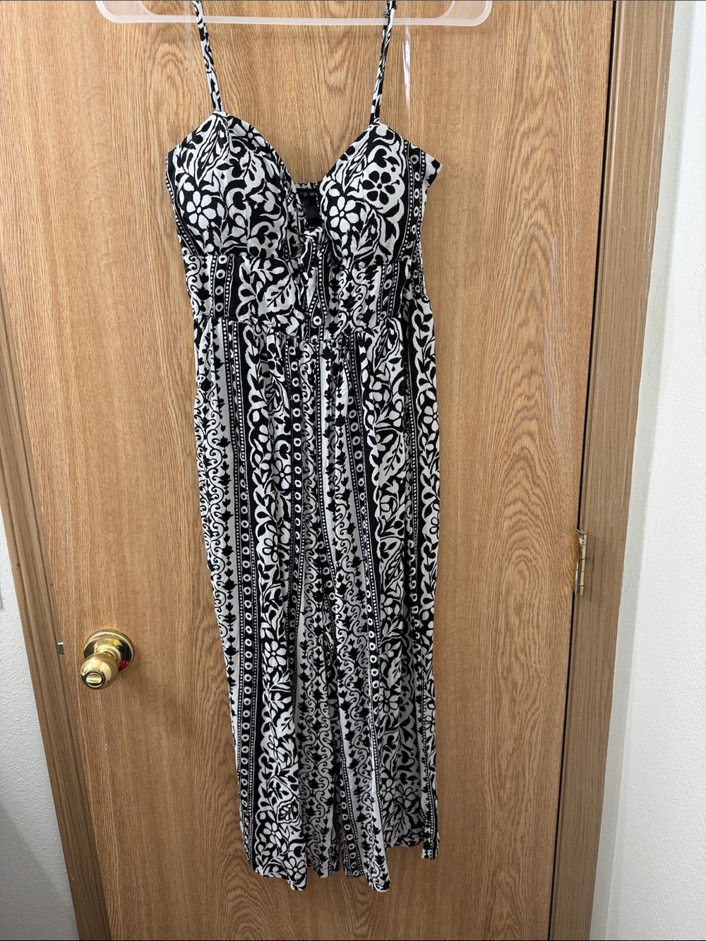 As U Wish Black and White Floral Print Spaghetti Strap Romper